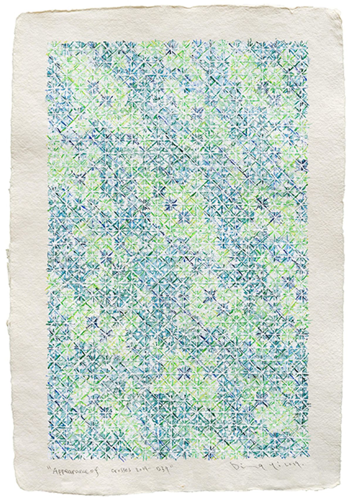 Ding Yi, Appearance of Crosses 2019 – B 39, 2019, acrylique et crayon sur papier artisanal. © Ding Yi. Courtesy galerie Karsten Greve Paris/Cologne/St. Moritz