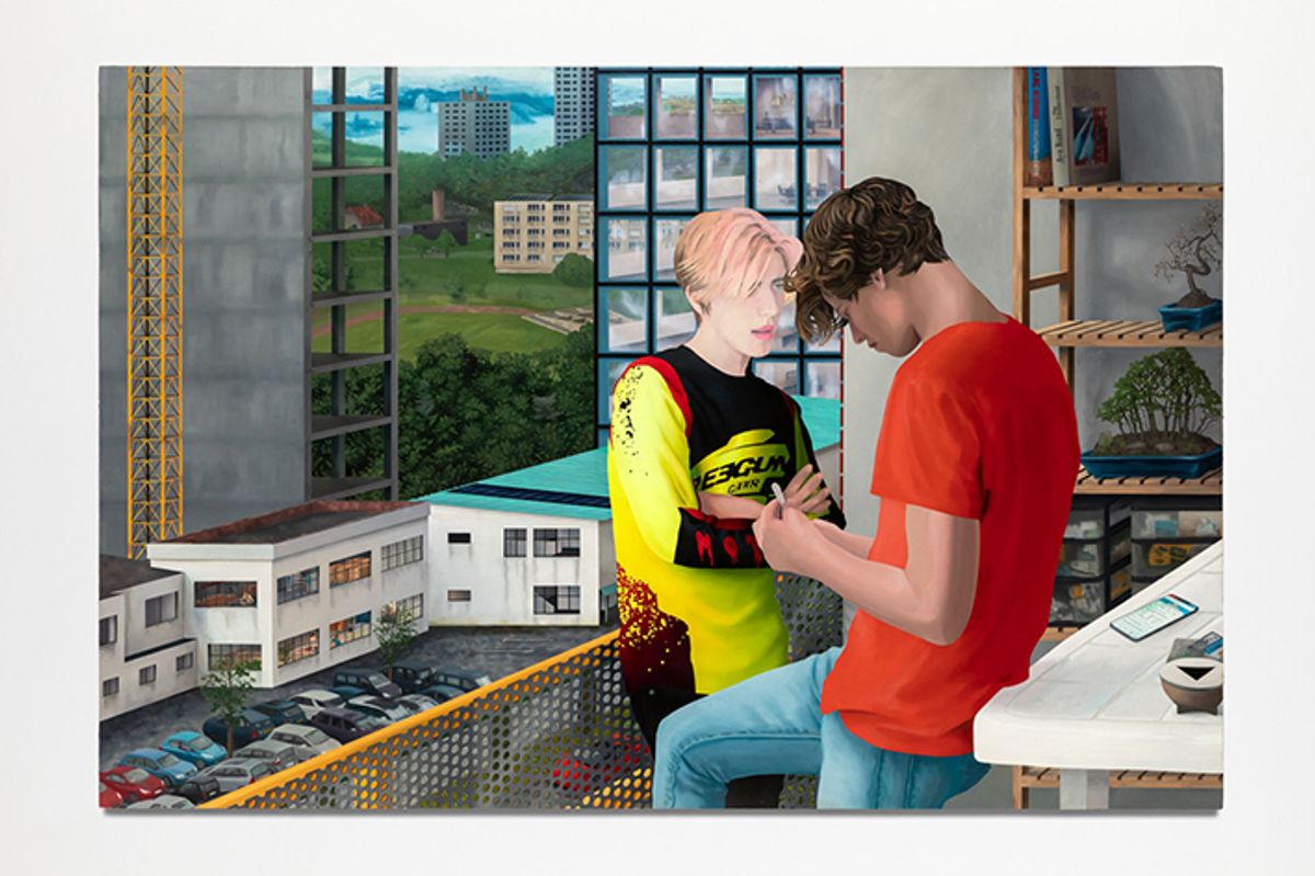 Jean Claracq, Dikhotomia, 2021, huile sur bois, 90 x 130 cm. Courtesy galerie Sultana. Photo Romain Darnaud