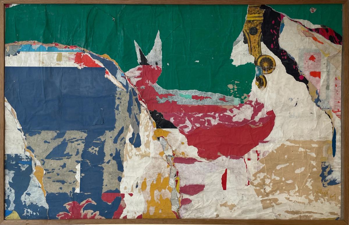 Jacques Villeglé, Les dessous de la rue Beaubourg, Affiche lacérées marouflées sur toile, 1964. © Galerie ABCD.
