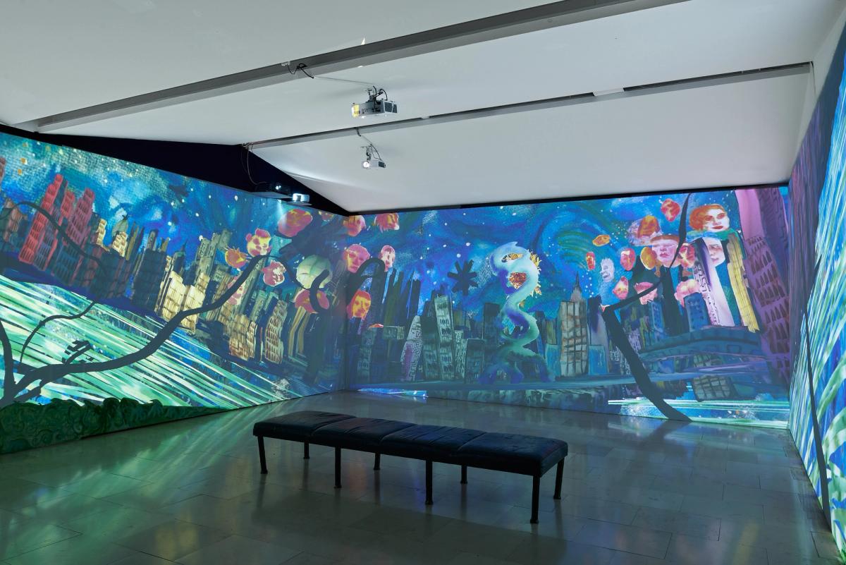 Jérémy Griffaud, Sous le ciel, 2024.
Film d’animation, installation vidéo sonore (15 min).
Vue de l’exposition au musée national Marc Chagall, Nice.
Courtesy de l’artiste. Photo : © musées nationaux du XXe siècle des Alpes-Maritimes / Anthony Lanneretonne © Adagp, Paris, 2024