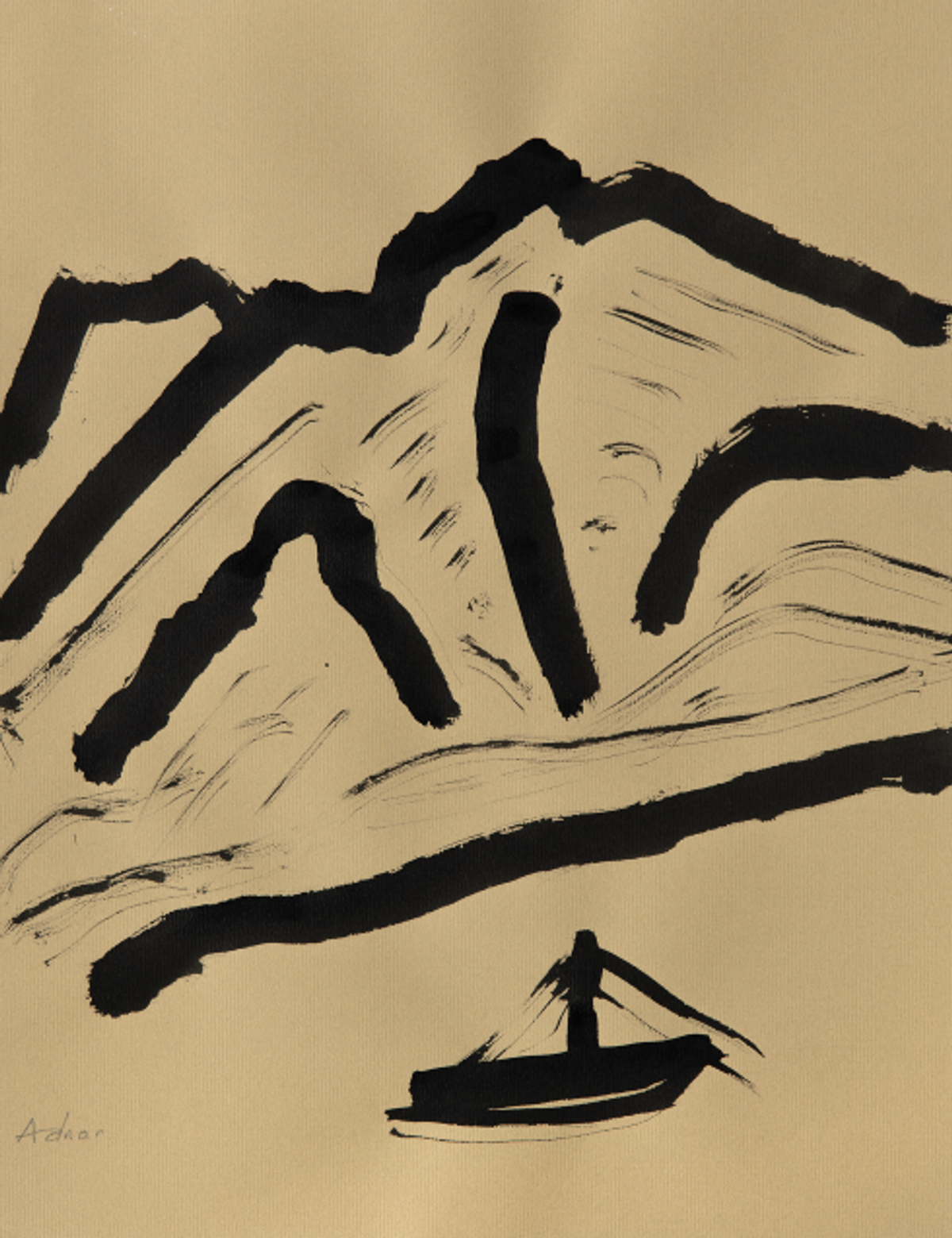 Etel Adnan, Montagne 2, 2019, encre de Chine sur papier. © Collection Daniel et Florence Guerlain, 2024. Photo André Morin