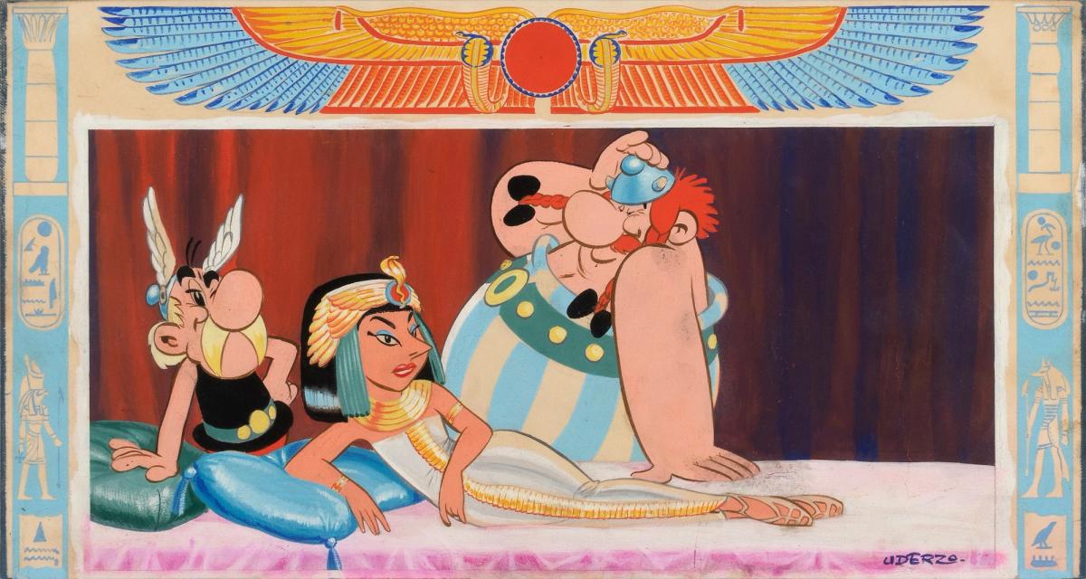 Astérix et Cléopâtre, 1963, dessin à la gouache pour la couverture de l’album d’Astérix, 32 x 17 cm. Courtesy Millon