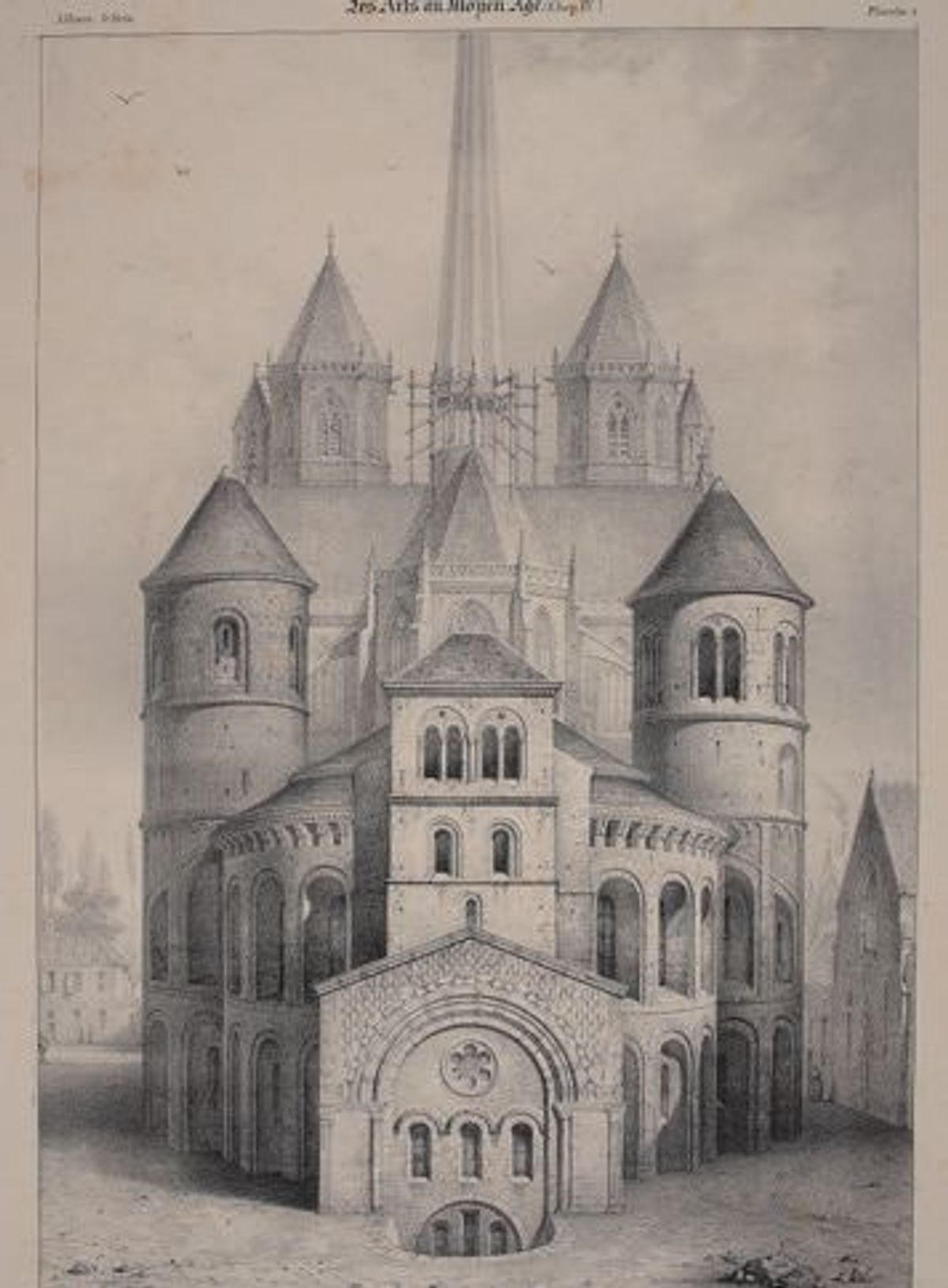 Émile Sagot (dessin) et Alphonse Godard (gravure), L’Église Saint-Bénigne de Dijon, dans Alexandre du Sommerard, Les Arts au Moyen Âge, album, pl. 1, vers 1840, lithographie sur papier. Photo BM Dijon