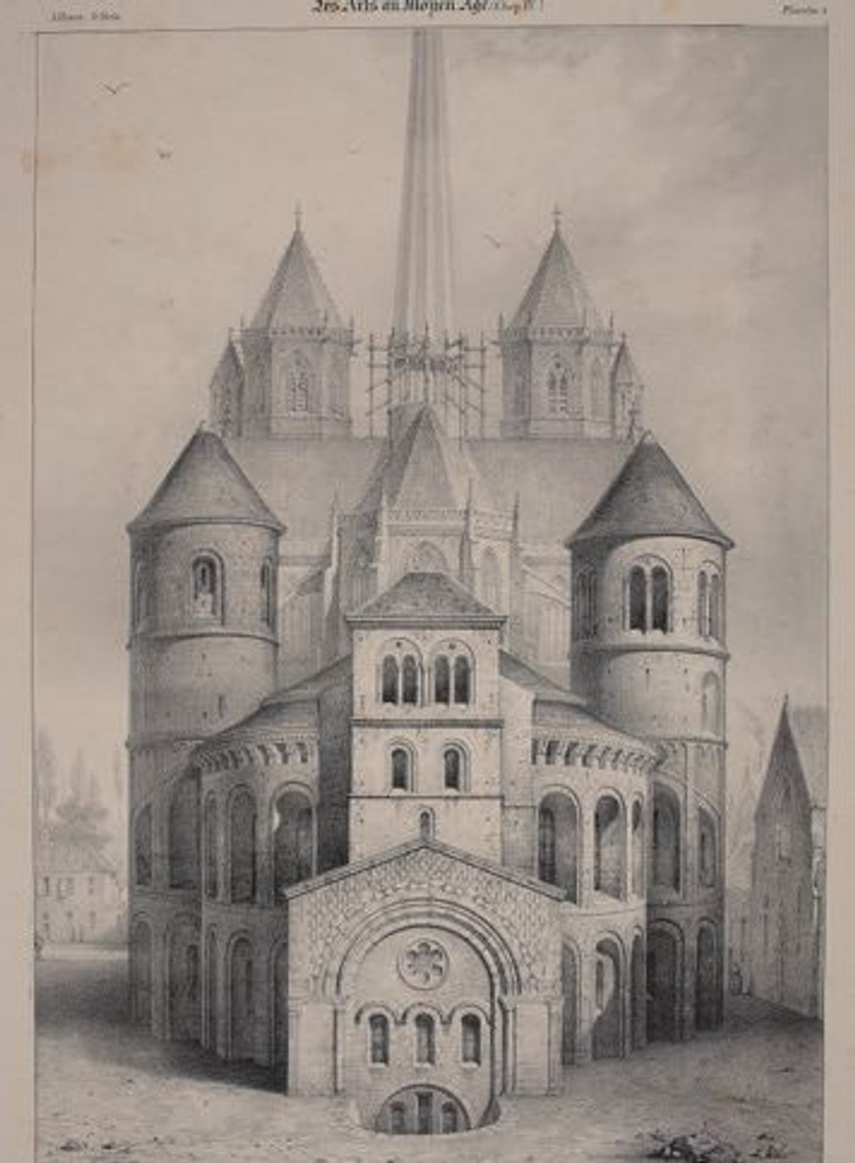 Émile Sagot (dessin) et Alphonse Godard (gravure), L’Église Saint-Bénigne de Dijon, dans Alexandre du Sommerard, Les Arts au Moyen Âge, album, pl. 1, vers 1840, lithographie sur papier. Photo BM Dijon