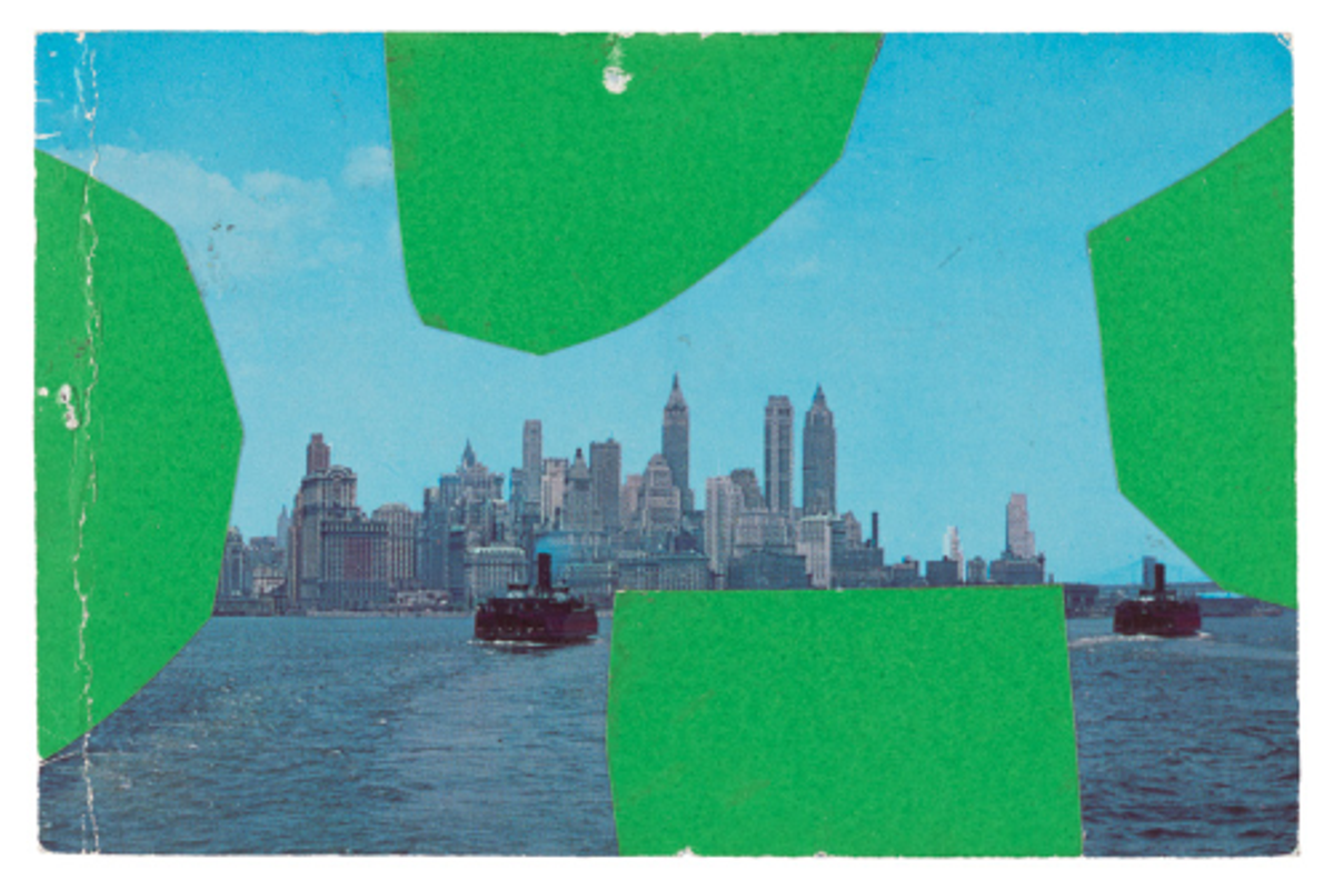 Ellsworth Kelly, Four Greens, Upper Manhattan Bay, 1957, collage sur carte postale. © Ellsworth Kelly Foundation