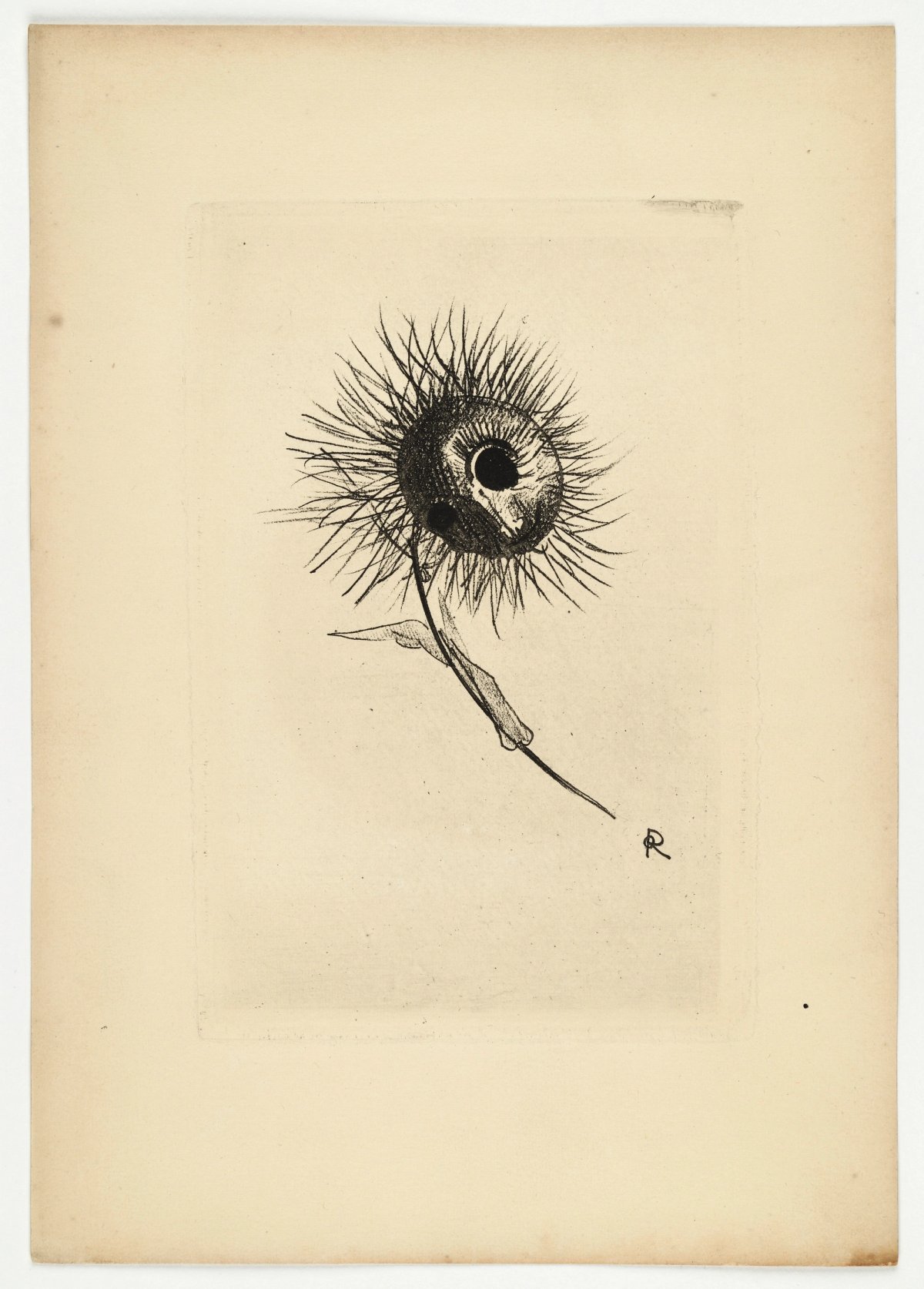 Odilon Redon, cul-de-lampe pour Les Fleurs du mal de Charles Baudelaire (Bruxelles, Edmond Deman, 1891), eau-forte sur vélin, Berlin, Sammlung Scharf-Gerstenberg.
Courtesy de la Sammlung Scharf-Gerstenberg. Photo Dietmar Katz