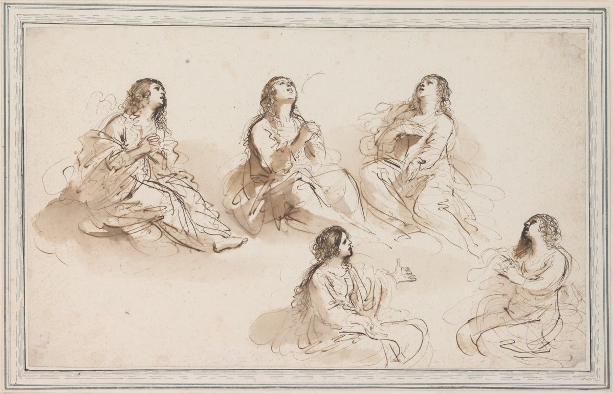 Giovanni Francesco Barbieri, dit Guercino, Cinq études pour Marie-Madeleine, vers 1620, plume et encre brune, lavis brun, 24,2 x 39,8 cm, Fondation Custodia/Collection Frits Lugt. Courtesy de la Fondation Custodia