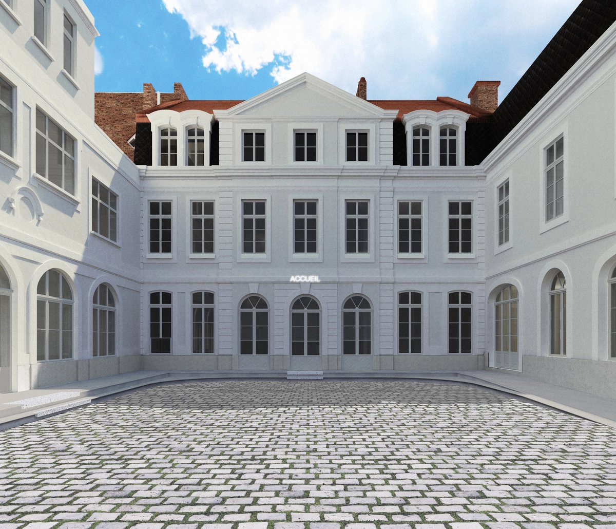 Vue de l’Institut pour la photographie et de sa future cour intérieure. Visuel d'intention ; simulation non contractuelle. © Berger&Berger, 2023