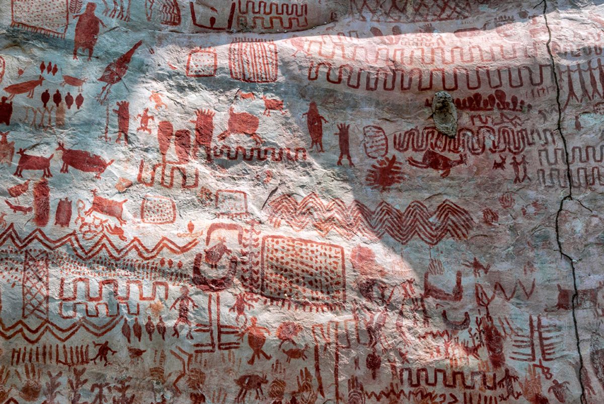 Art rupestre pré-colombien (vers -10 000 av. J.-C., dernière période glaciaire), à Cerro Azul, Guaviare, Colombie. D.R.