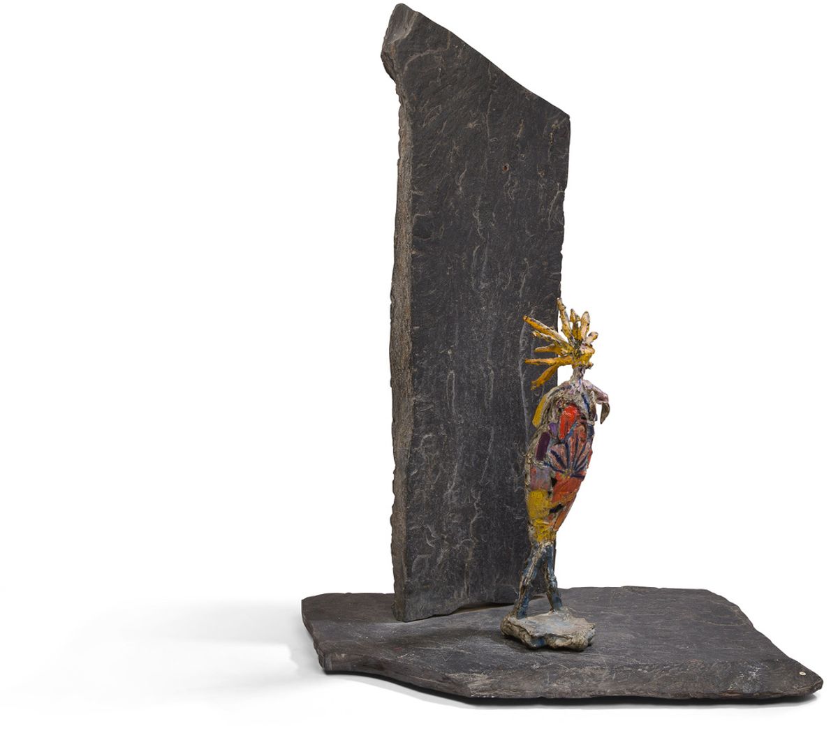 Germaine Richier, Le Chardon (Soleil) dit aussi Le Chardon peint, bronze polychrome sur équerre ardoise, pièce unique, 1959. Épreuve en bronze peint polychrome.
Courtesy Ader