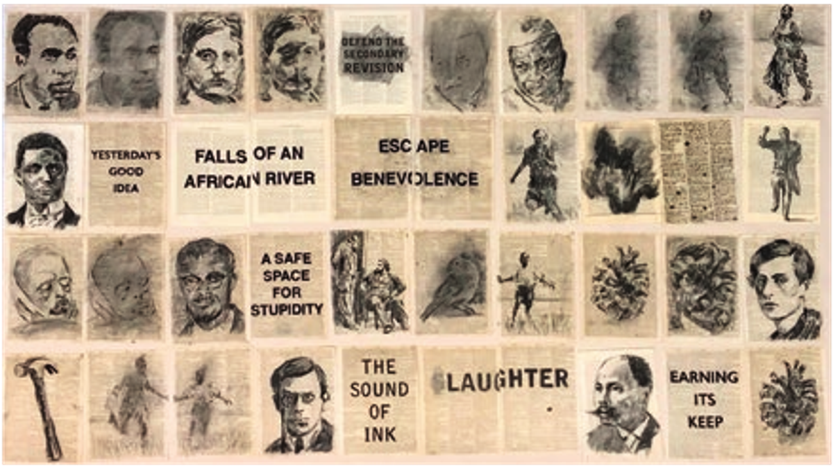 William Kentridge, dessin pour Soft Dictionary (« Earning Its Keep »), 2018, crayon graphite sur pages trouvées.
Courtesy Goodman Gallery