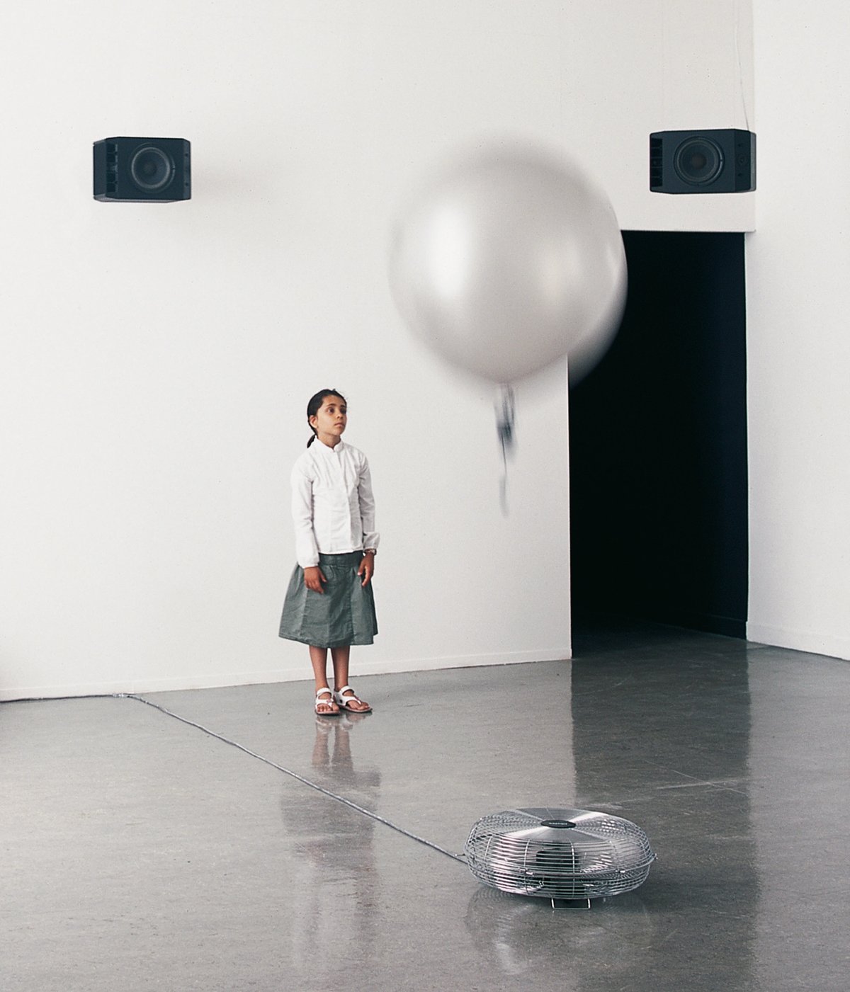 Céleste Boursier-Mougenot, Prototype pour scanner, 2006, ballon en latex gonflé à l’hélium, microphone sans fil, ventilateur et système de traitement et de diffusion audio multicanal. © Céleste Boursier-Mougenot. Courtesy du Centre national des arts plastiques