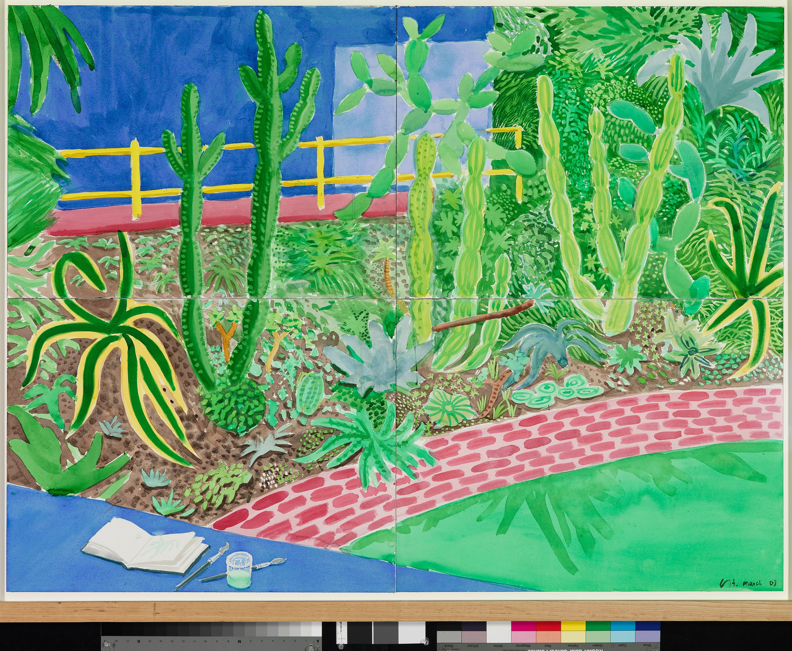 David Hockney, Cactus Garden III, 2003, aquarelle sur quatre feuilles de papier, 91,5 x 121,9 cm en tout. Collection de la David Hockney Foundation. © David Hockney. Photo : Richard Schmidt