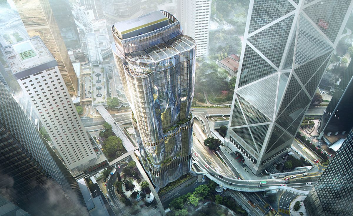 The Henderson Tower à Hongkong, conçue par Zaha Hadid Architects pour Henderson Land. Simulation par Arqui9. Courtesy Christie’s Courtesy Christie’s