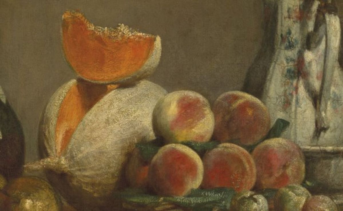 Jean Siméon Chardin, Melon entamé, 1760, huile, 57 x 52 cm (détail).
Courtesy Christie's