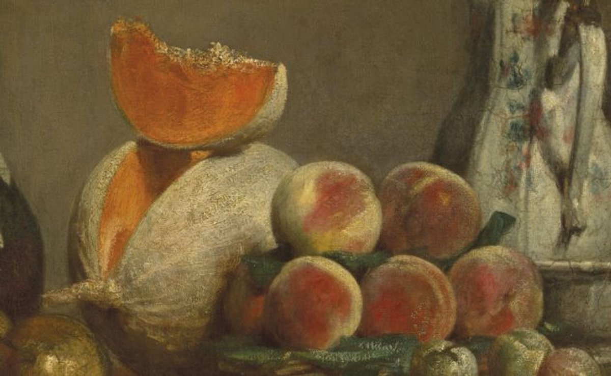Jean Siméon Chardin, Melon entamé, 1760, huile, 57 x 52 cm (détail).
Courtesy Christie's