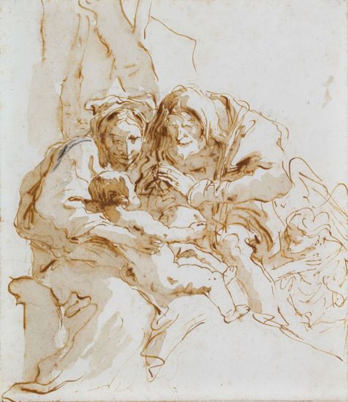 Giovanni Battista Tiepolo, La Sainte Famille adorant le Christ Enfant, vers 1760, plume et encre brune, lavis sur pierre noire. Courtesy de Grässle Härb Nuti