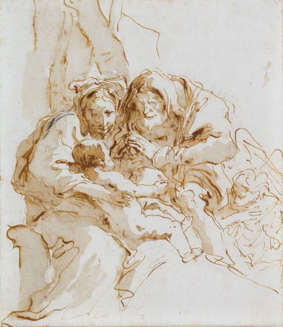 Giovanni Battista Tiepolo, La Sainte Famille adorant le Christ Enfant, vers 1760, plume et encre brune, lavis sur pierre noire. Courtesy de Grässle Härb Nuti