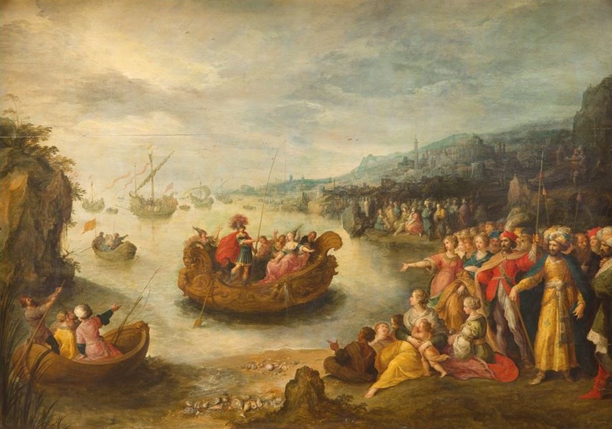 Frans Francken II, La Pêche d’Antoine et Cléopâtre, vers 1630, panneau de chêne préparé et renforcé, est. 300000-500000 euros. © Ader