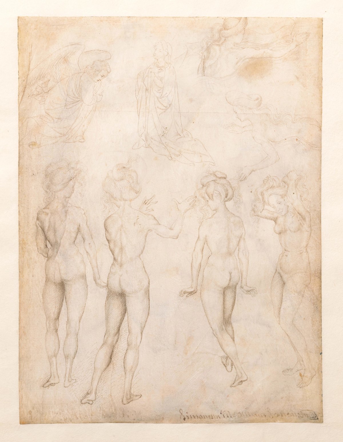 Pisanello, Quatre études d’une femme nue, une Annonciation et deux études de femmes nageant, vers 1431- 1432, plume et encre sur parchemin, Rotterdam, Museum Boijmans Van Beuningen.
Courtesy de la Stichting Museum Boijmans Van Beuningen