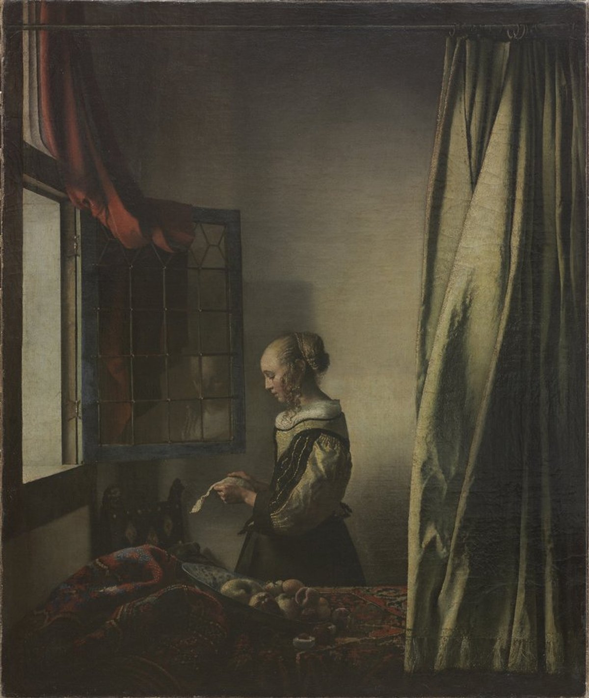 Johannes Vermeer, La Liseuse à la fenêtre, vers 1657-1659, état avant restauration. © Gemäldegalerie Alte Meister, Staatliche Kunstsammlungen Dresden. Photo : Hans-Peter Klut, Elke Estel
