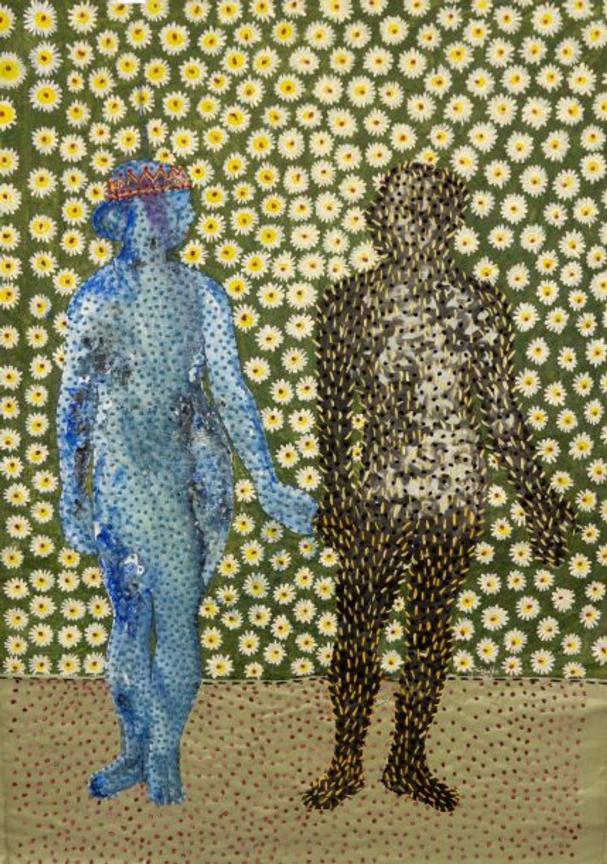 Ibrahim Ballo, Amour fantôme, 2022, acrylique, tissage et broderie
de coton sur toile. Courtesy de l’artiste et de la galerie Carole Kvasnevski