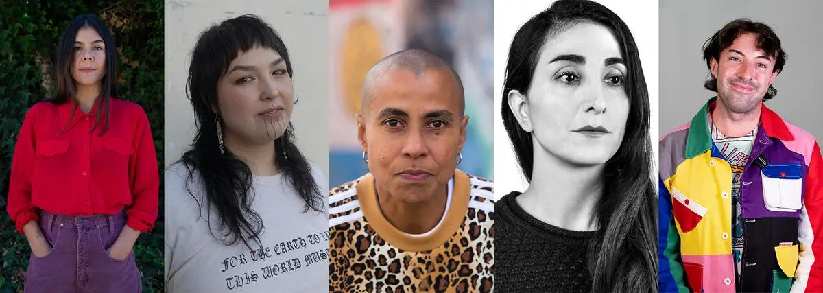 Les cinq artistes en lice pour le Sobey Art Award 2023, de gauche à droite : Gabrielle L’Hirondelle Hill, Kablusiak, Michèle Pearson Clarke, Anahita Norouzi et Séamus Gallagher. Gabrielle L’Hirondelle Hill, photo : Aaron Leon ; Kablusiak, photo : courtesy de l'artiste ; Michèle Pearson Clarke, photo : Kristy Boyce ; Anahita Norouzi, photo : Nooshin Bahr ; Séamus Gallagher, photo : courtesy de l'artiste