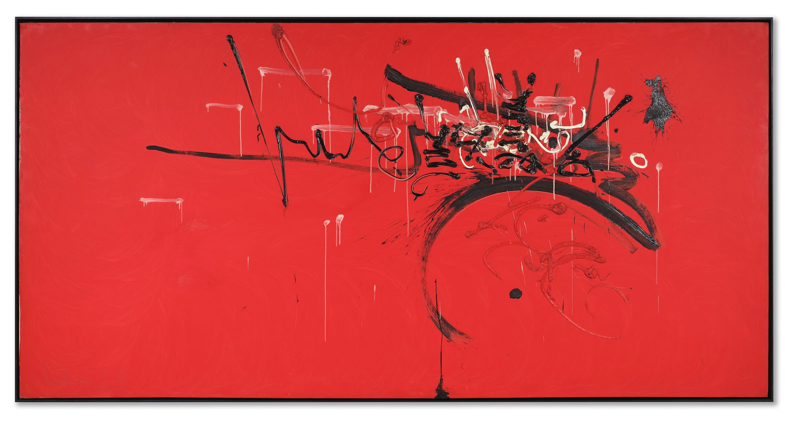 Georges Mathieu, Exil de Go-Daigo dans l’île d’Oki, 1957, huile sur toile, est. 800000-1,2 million d’euros. © Bonhams