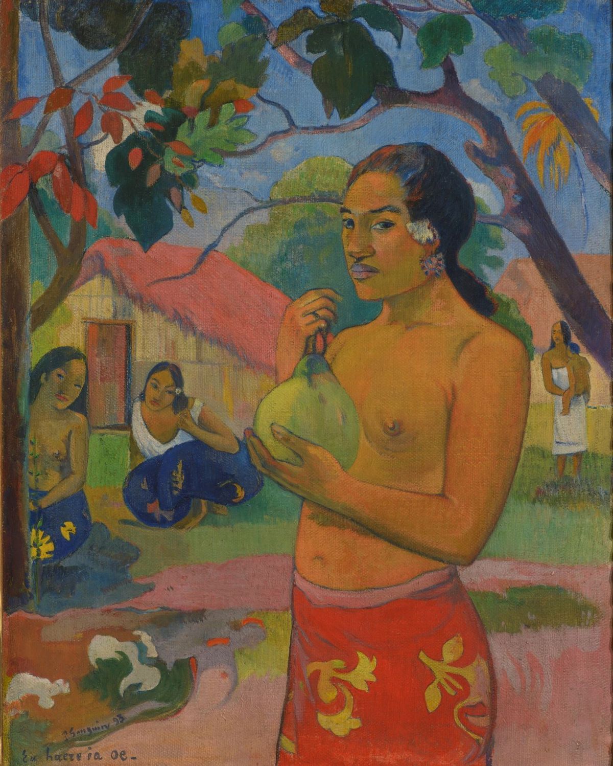 Paul Gauguin, La femme au fruit. Eu haere ia oe (Où vas-tu ?), Tahiti, 1893, huile sur toile, 92,5 × 73,5 cm, Musée de l’Ermitage, Saint­Pétersbourg. © Musée de l’Ermitage, Saint­Pétersbourg