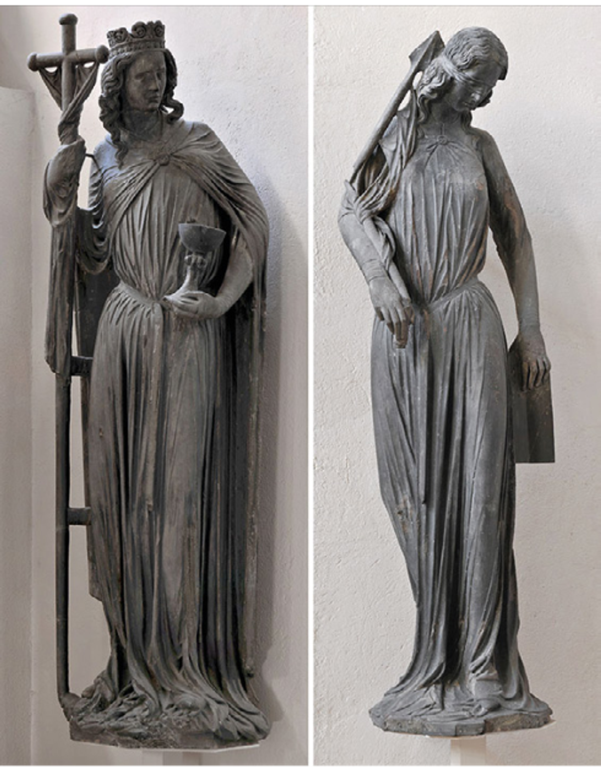 L’Église et La Synagogue, vers 1220, statues provenant du portail du transept sud de la cathédrale de Strasbourg. Photo Musées de la Ville de Strasbourg / M. Bertola