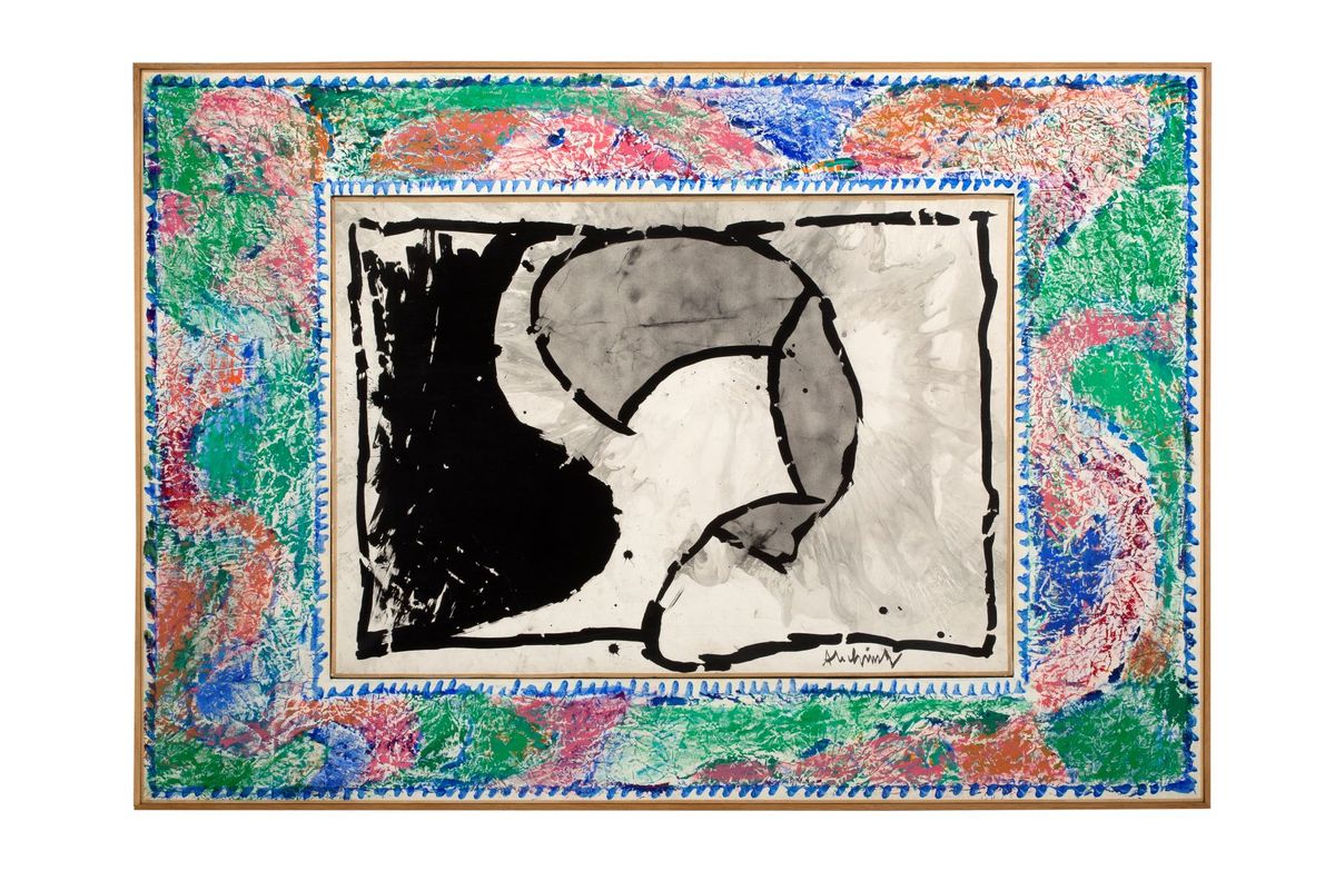 Pierre Alechinsky, Profil haut, 1981-1894, encre sur vélin marouflée sur toile. © Aguttes