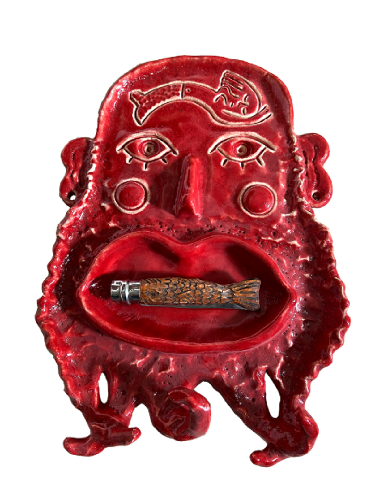 Éric Croes, Neptune amoureux, 2020, céramique émaillée et couteau. Pièce unique. Prix : 2500 euros. © Éric Croes. Courtesy Gilles Drouault galerie / multiples, Paris