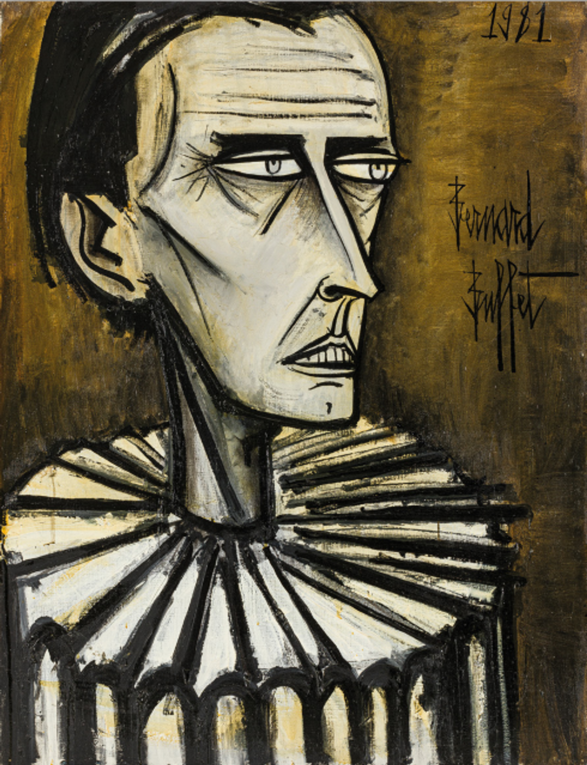 Bernard Buffet, Autoportrait 12, 1981, huile sur toile, est. 80 000-120 000 euros. © Art Valorem/Drouot