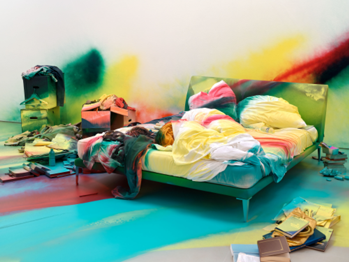 Katharina Grosse, The Bedroom, 2023, acrylique sur différentes surfaces.
© Katharina Grosse