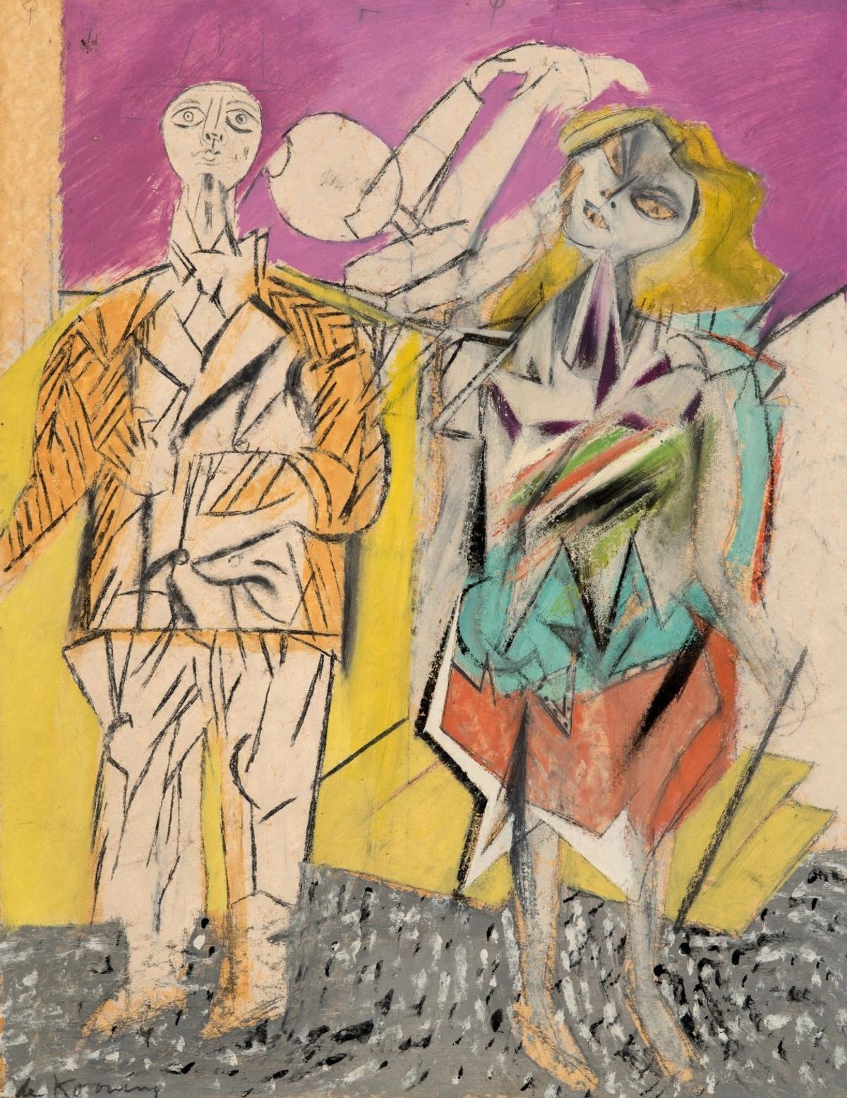 Willem de Kooning, Untitled (Man and Woman), vers 1947-1948, huile, graphite et fusain sur papier monté sur panneau, 54,5×42,5 cm. Courtesy Tajan D.R.