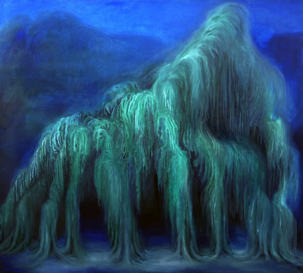 Yoonjoong Cho, Walk a dog, 2023, huile sur toile, 180 x 200 cm. © Galerie NM Contemporary. Courtesy de l’artiste