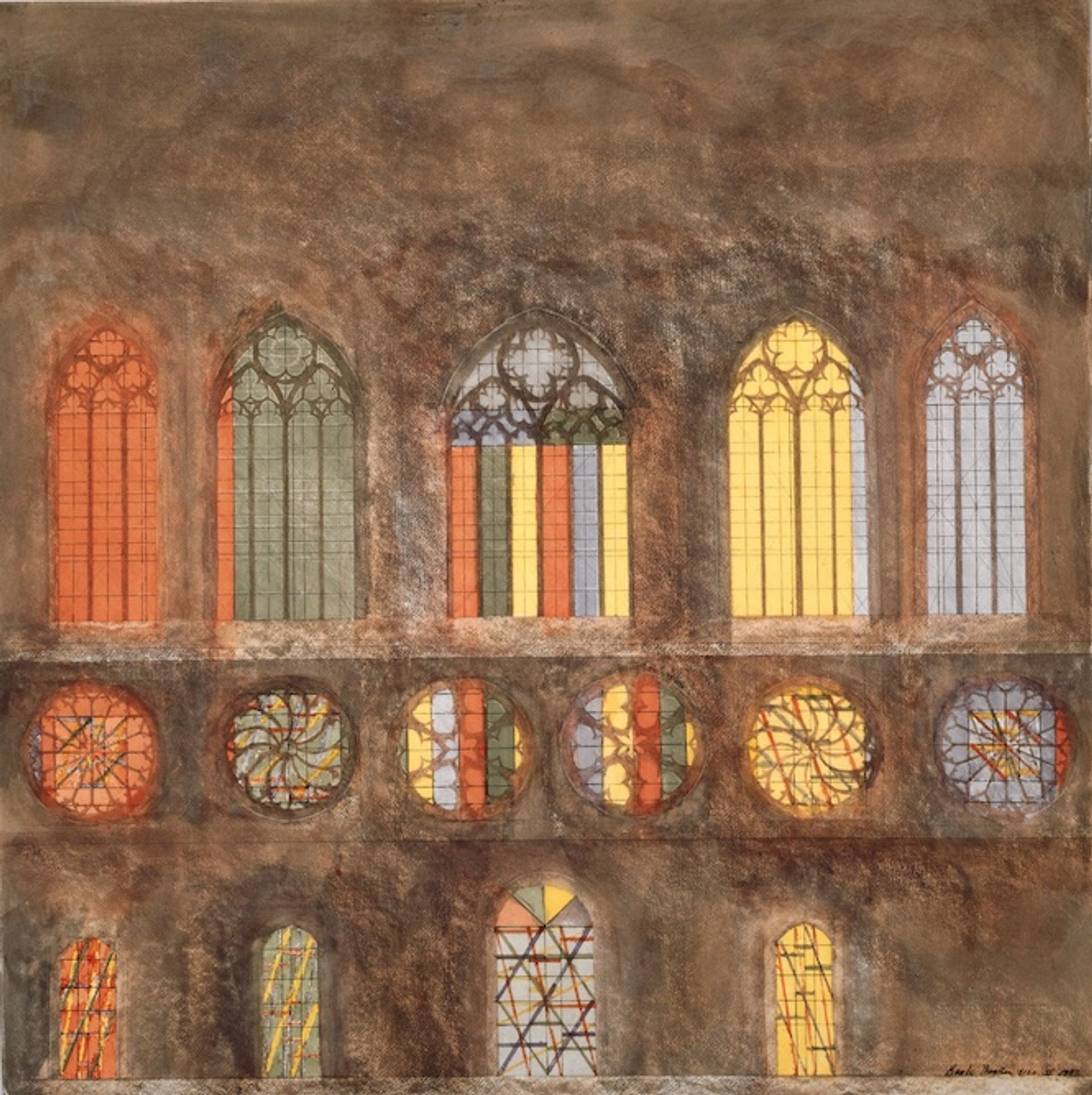 Brice Marden, Window Study II ( for Basle Munster), 1983, crayon, aquarelle et encre sur papier cartonné alvéolaire (nid- d’abeilles), Kunstmuseum Basel, Kupferstichkabinett. © 2022, ProLitteris, Zurich