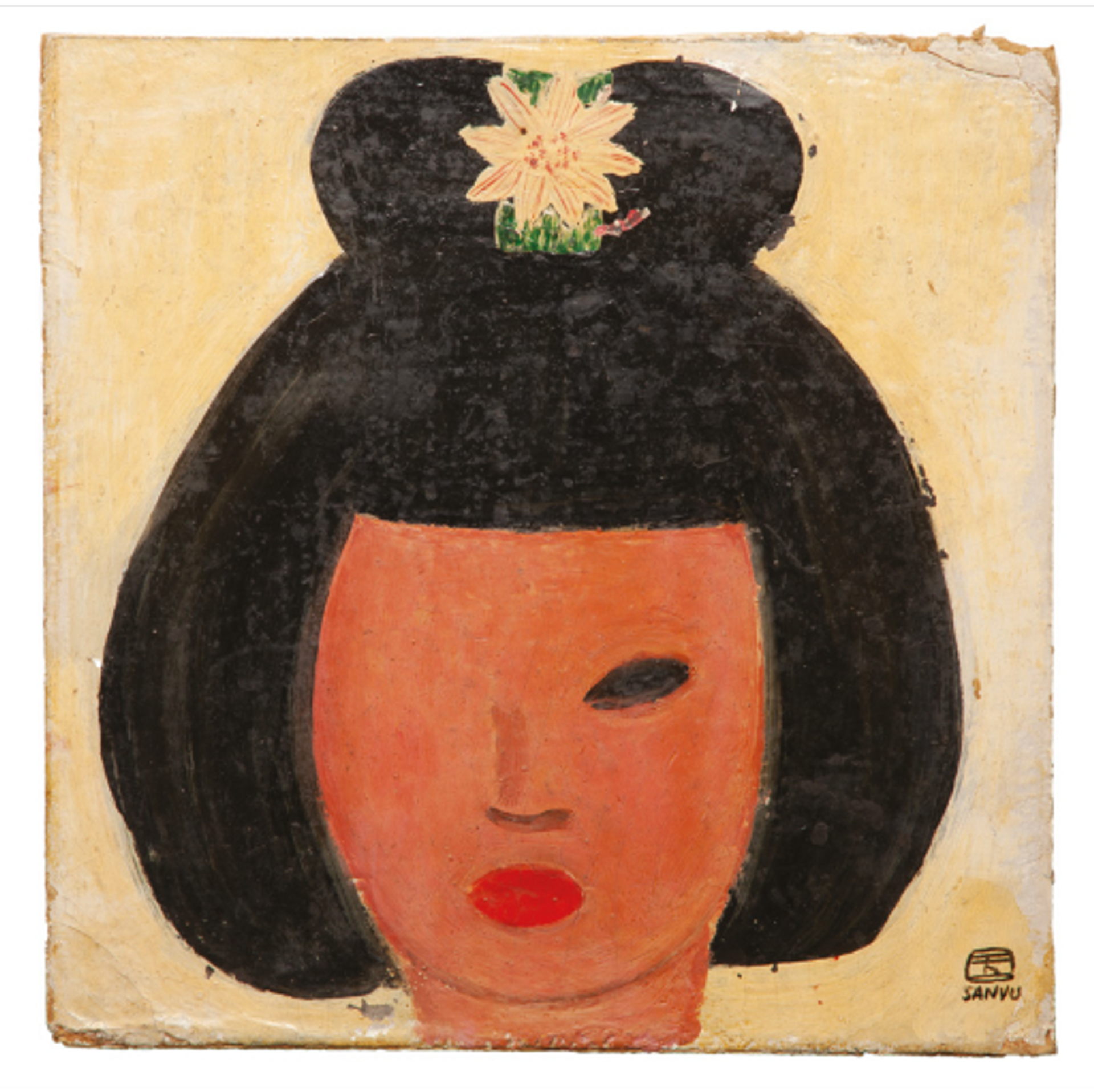 Sanyu, Portrait de jeune femme à l’œil unique, 1946, huile sur carton fort, est. 15 000-20 000 euros. © ARP Auction