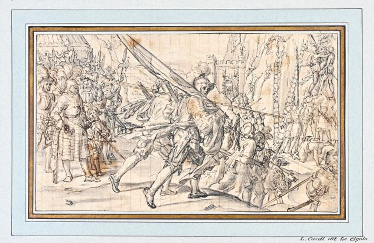 Pieter de Witte, dit Pietro Candido, Otto von Wittelsbach prenant d’assaut le défilé de Vérone en 1555, vers 1603, plume et encre noire sur trace de crayon noir, est. 30000 à 40000 euros. © Coutau-Bégarie & Associés