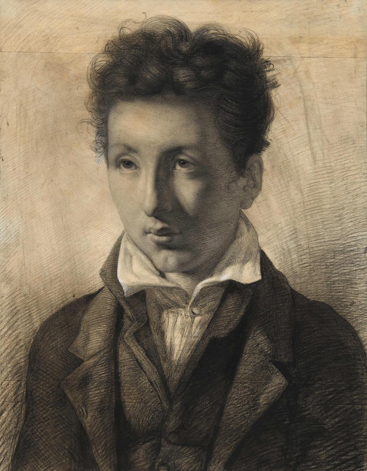 Jean-Claude Bonnefond, Portrait de jeune homme, vers 1808, pierre noire, fusain et rehauts de craie blanche. © Galerie Michel Descours