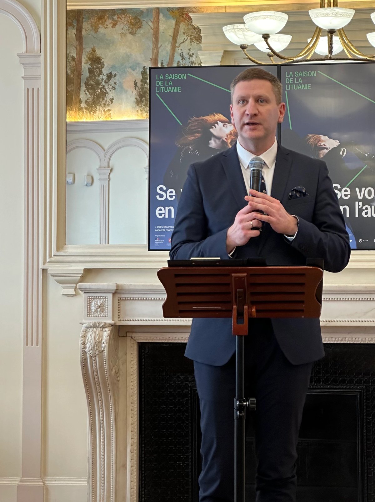 Simonas Kairys, ministre de la Culture de Lituanie, le 11 mars 2024 à Paris. Photo : Philippe Régnier