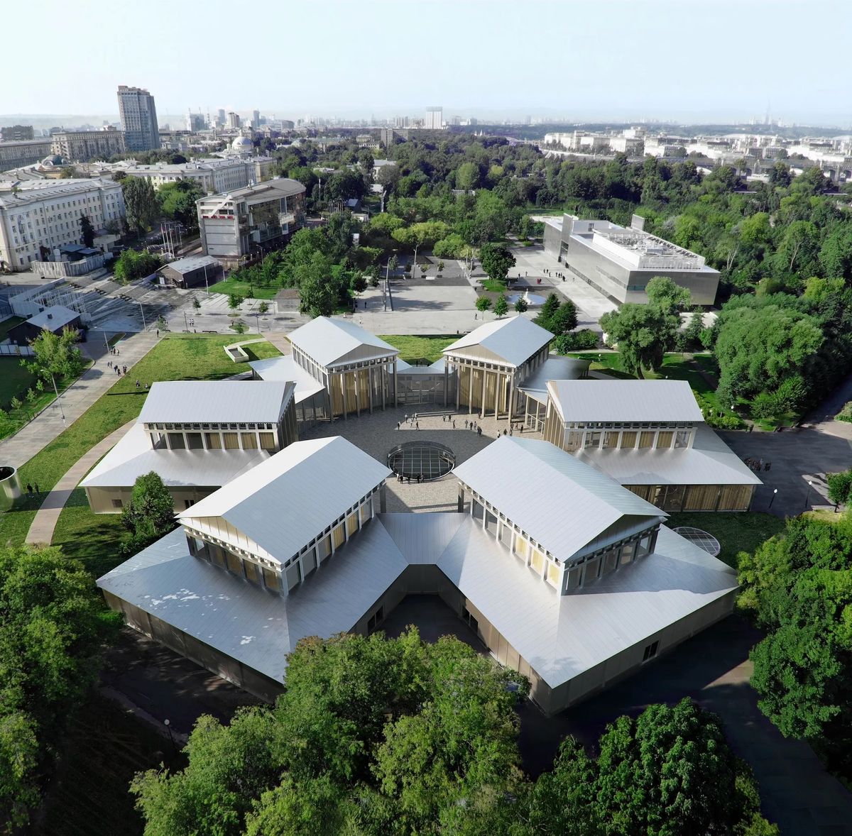 Préfiguration du futur pavillon hexagonal réaménagé au sein du parc Gorky, à Moscou. Courtesy de l’agence Sanaa et du Garage Museum of Contemporary Art