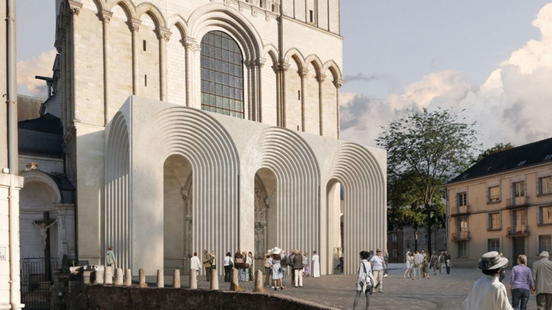 Vue virtuelle du projet de Kengo Kuma & Associates pour la cathédrale Saint-Maurice d’Angers. © Kengo Kuma & Associates/ Lautreimage