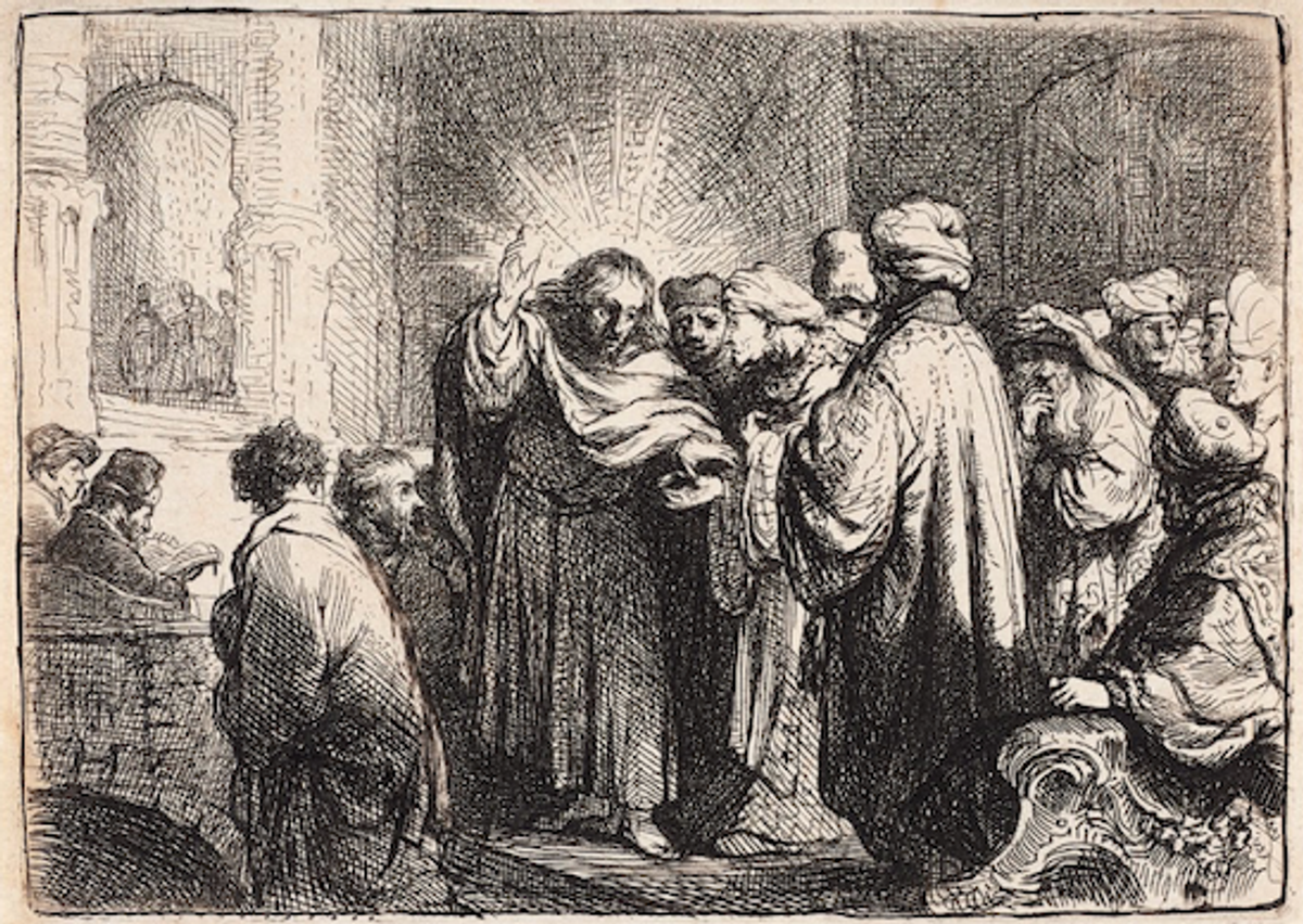 Rembrandt, Le Tribut ou Le Denier de César, vers 1635, eau-forte, Grenoble, Fonds Glénat pour le patrimoine et la création, cabinet Rembrandt. © Couvent Sainte-Cécile, Grenoble