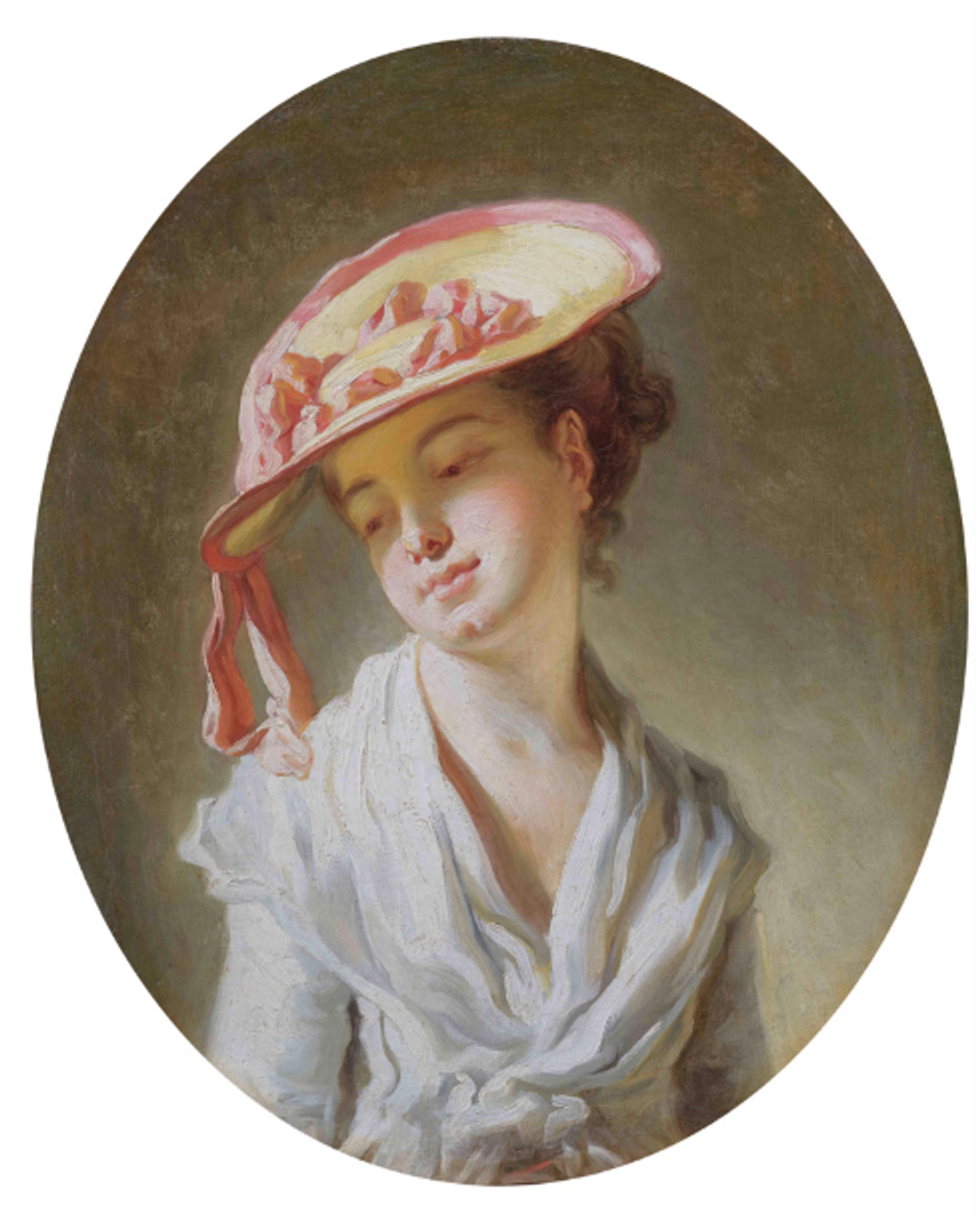 Jean-Honoré Fragonard, La Jeune Fille au chapeau, vers 1770-1775, huile sur toile, cadre ovale, est. 400 000-600 000 euros. © Artcento/Boisgirard-Antonini