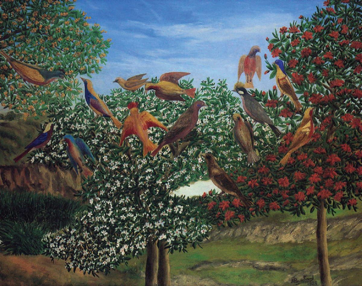 André Bauchant, Les Oiseaux dans les arbres, 1928, huile sur toile.
Courtesy de la galerie Dina Vierny