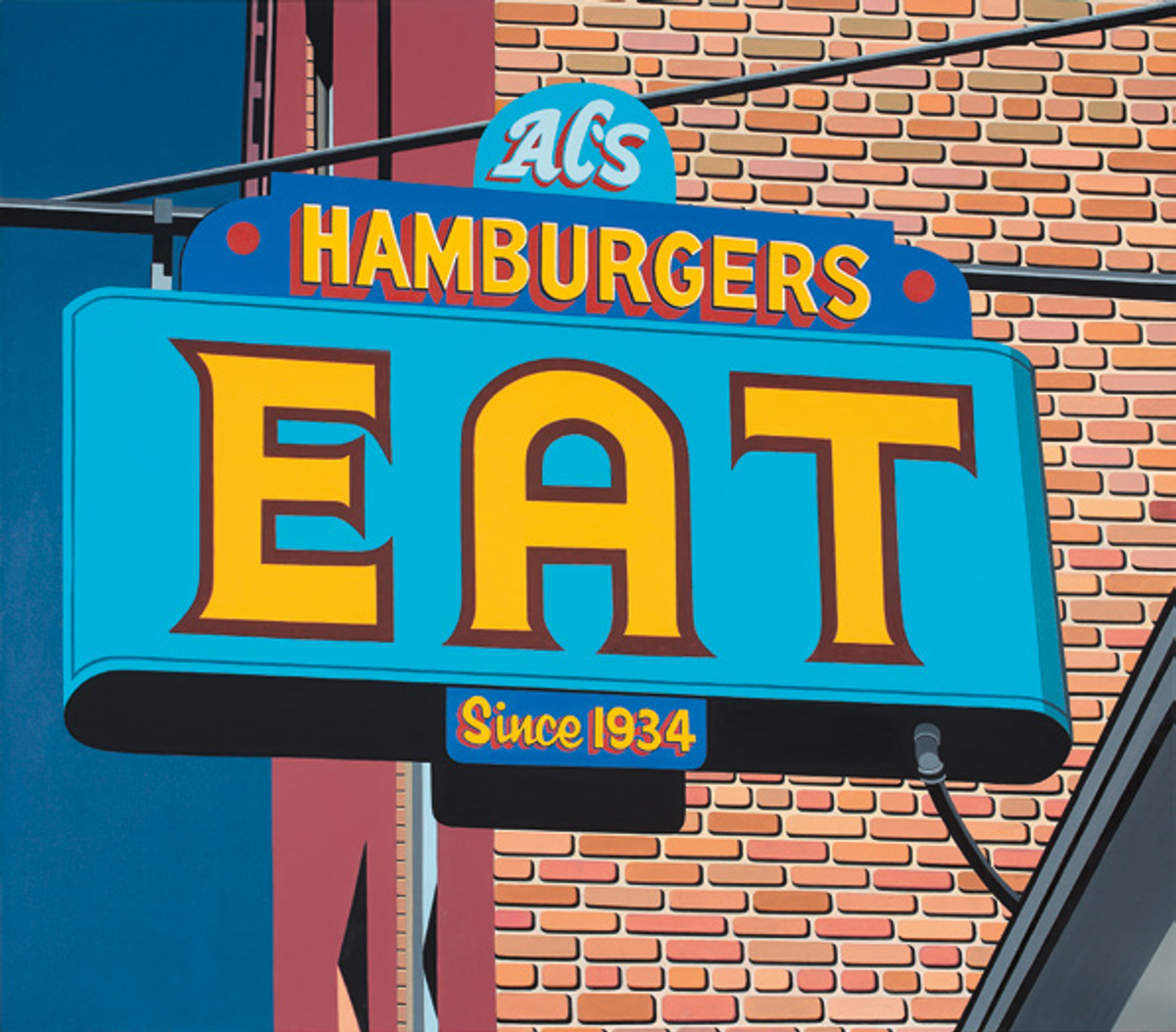 Robert Cottingham, Al’s Hamburgers, 2020, huile sur toile. Courtesy de l’artiste et galerie Georges-Philippe & Nathalie Vallois D.R.