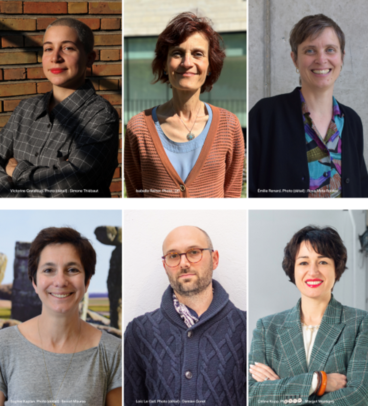 Les membres du nouveau conseil d'administration du réseau DCA, de gauche à droite et de haut en bas : Victorine Grataloup, Isabelle Reiher, Émilie Renard, Sophie Kaplan, Loïc Le Gall et Céline Kopp. Photos : Simone Thiébaut, DR, Rosa Mota Robles, Benoit Mauras, Damien Goret, Margot Montigny