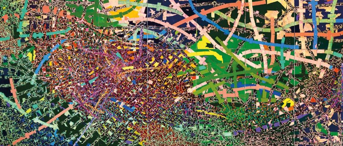 Rick Lowe, Cavafy Remains, 2024, acrylique et papier collé sur toile. © Rick Lowe Studio. Courtesy de Gagosian. Photo Thomas Dubrock