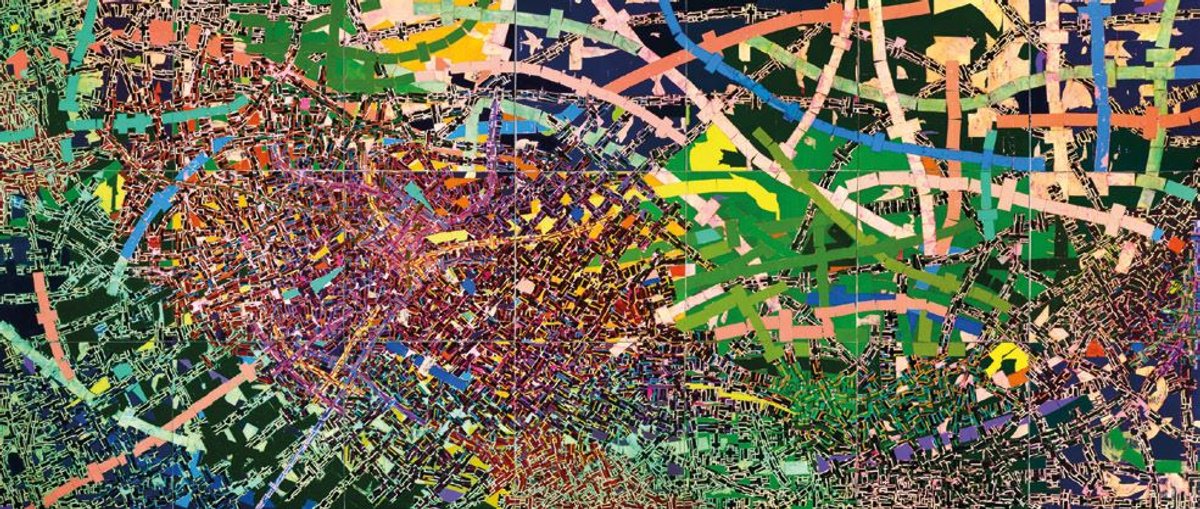 Rick Lowe, Cavafy Remains, 2024, acrylique et papier collé sur toile. © Rick Lowe Studio. Courtesy de Gagosian. Photo Thomas Dubrock